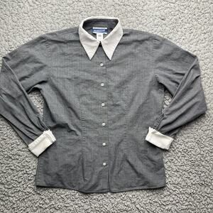 Pendleton Button Down Shirt Blouse Womens Size 6 Gray White Collars Uniform